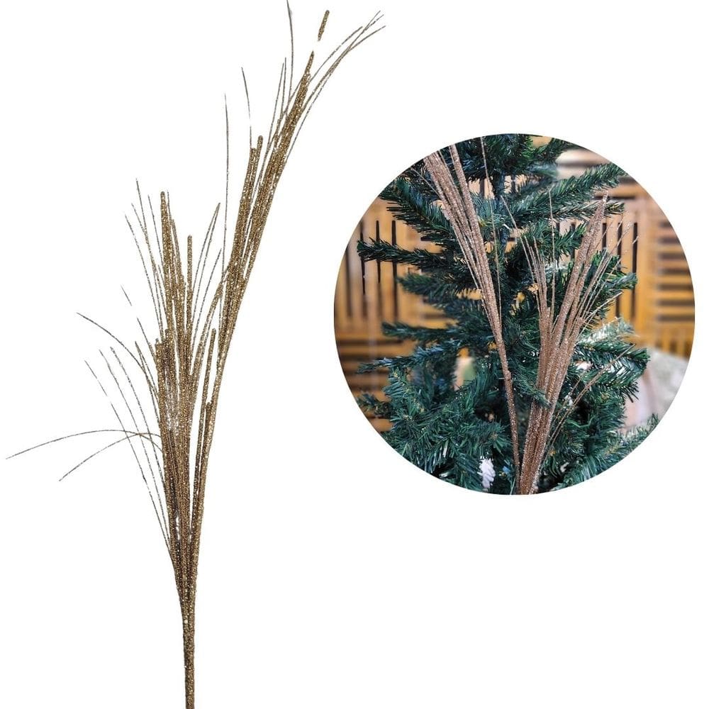Galho Natalino Decorativo Haste Ramos Glitter Champanhe 60cm - Bela Flor