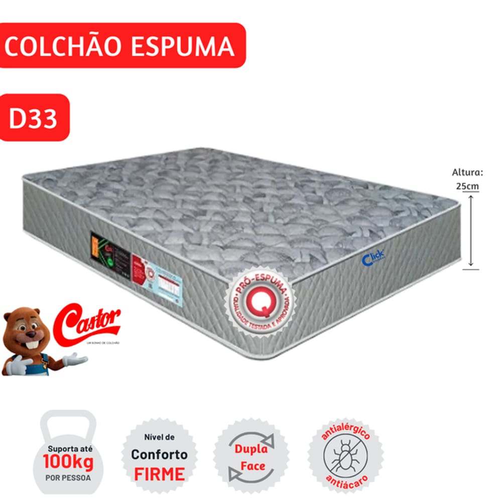 Colchão Castor D33 Sleep Max Viúva 128x188x25