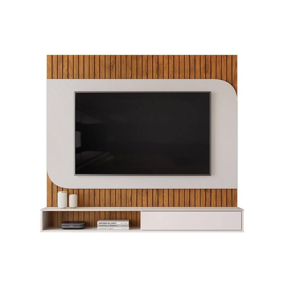 Painel Quarto p/ TV até 65 Pol Tom 150x139cm Freijo/Off White - DJ Móveis