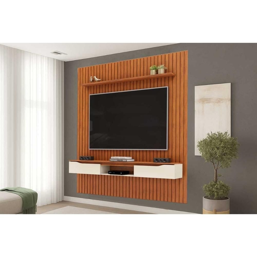 Home p/ TV Isac 223x240cm Freijo/Off White - DJ Móveis