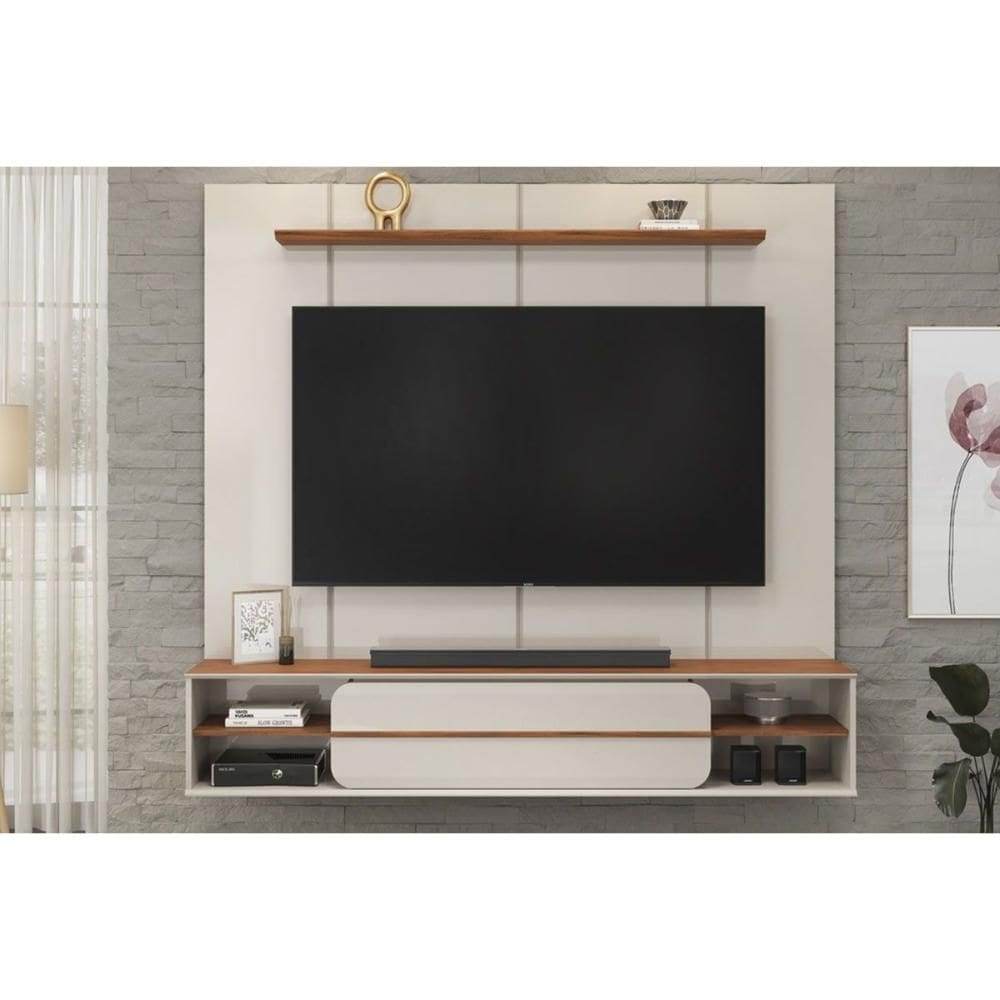 Home p/ TV até 70 Pol Alana 169x180cm Off White/Freijó - DJ Móveis