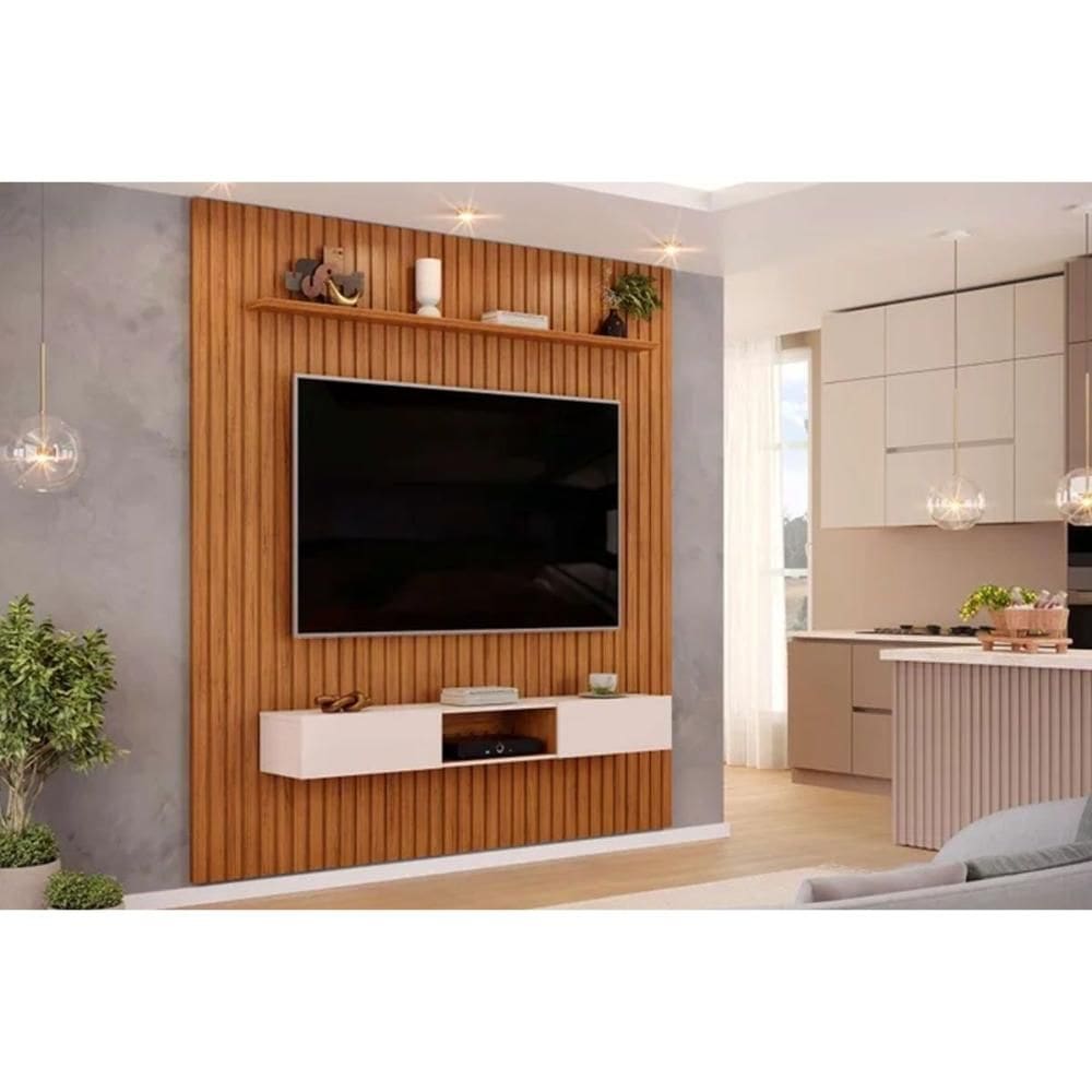 Home p/ TV Trento 230x240cm Freijo/Off White - DJ Móveis