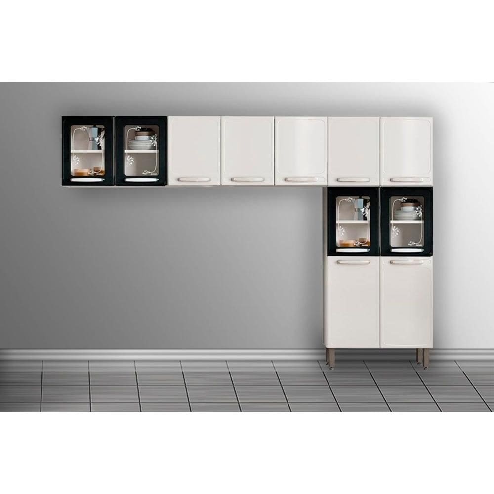 Cozinha Modulada Bertolini Evidence 3 Peças (2Aéreos+1Paneleiro) CPT56 Branco/Preto-Bertolini
