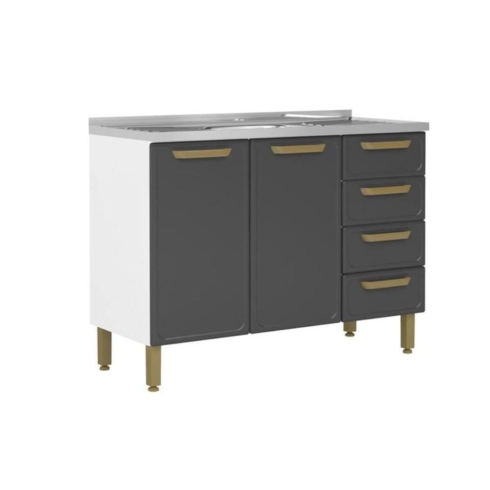 Gabinete de Cozinha Modulado c/ Pia Bella c/ 2 Portas e 4 Gavetas 120cm Grafite - Bertolini