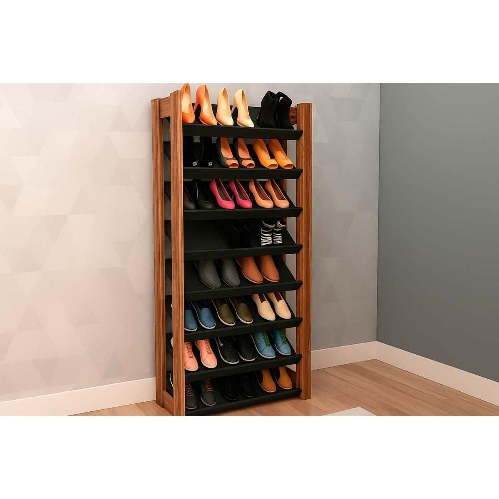 Armário Sapateira Casal Sapateira AZ1006 c/ 8 Prateleiras Preto/Nogal - Tecno Mobili