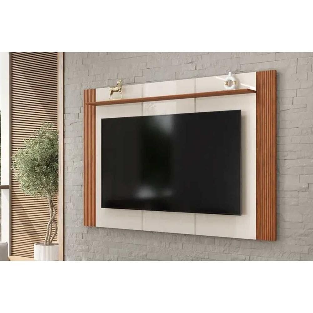 Home p/ TV até 75 Pol Helo 183x136cm Off White/Freijó - DJ Móveis