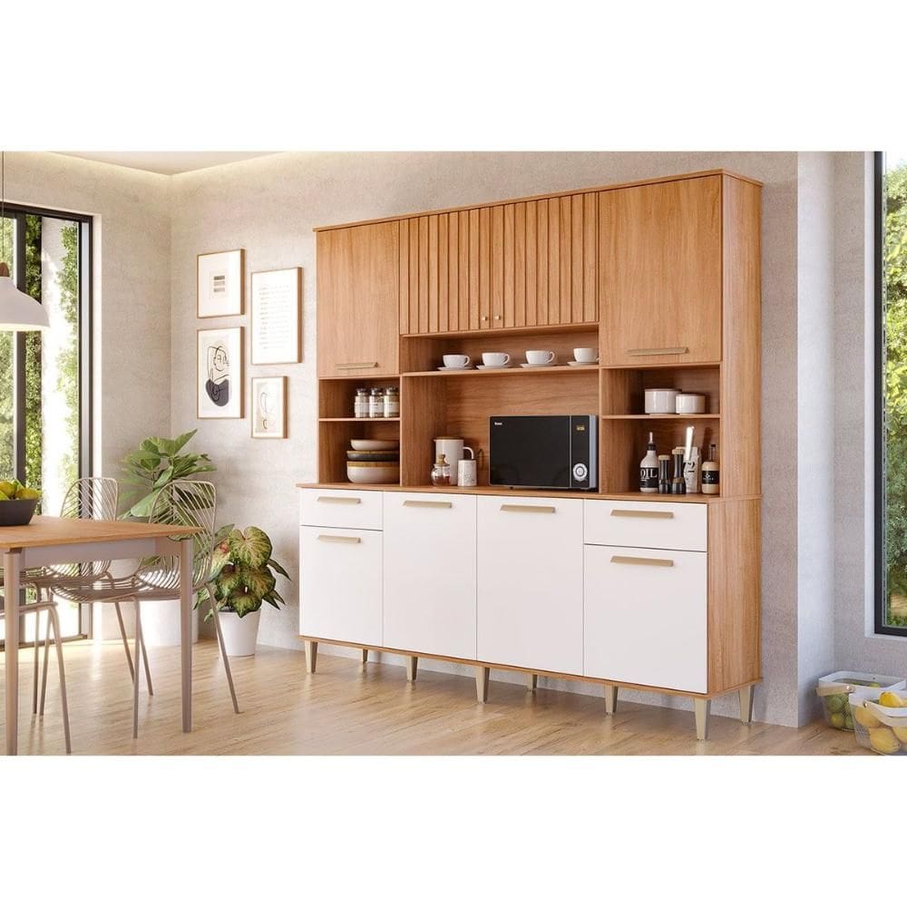 Cozinha Compacta Livia 8 Portas 2 Gavetas e 6 Nichos Cinamomo/Branco - MGM