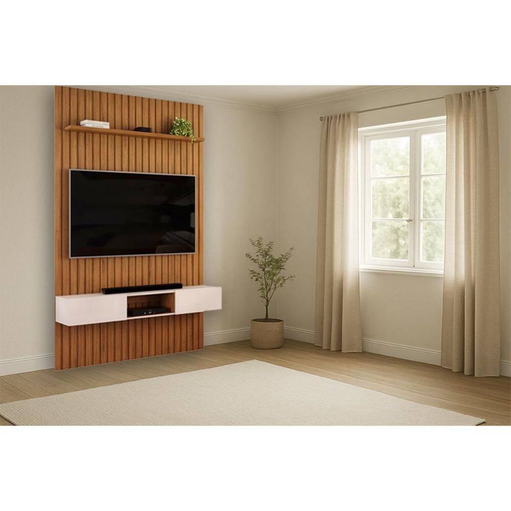 Home p/ TV Trento 143x240cm Freijo/Off White - DJ Móveis