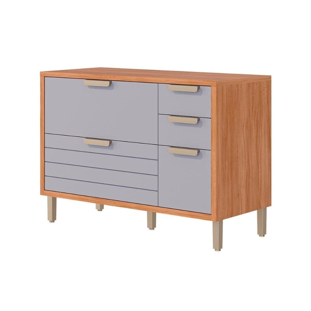 Gabinete p/ Pia Cozinha Balcão c/ Tampo Eloise c/ 4 Gavetas e 1 Porta Basculante Riscada 120 cm Cinamomo/Platina - MGM