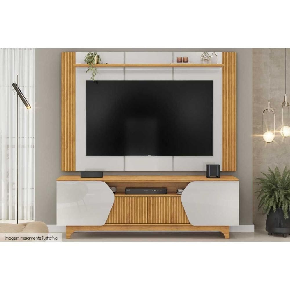 Estante p/ Sala até 75 Pol Helo c/ 4 Portas Bali/Cedro - DJ Móveis