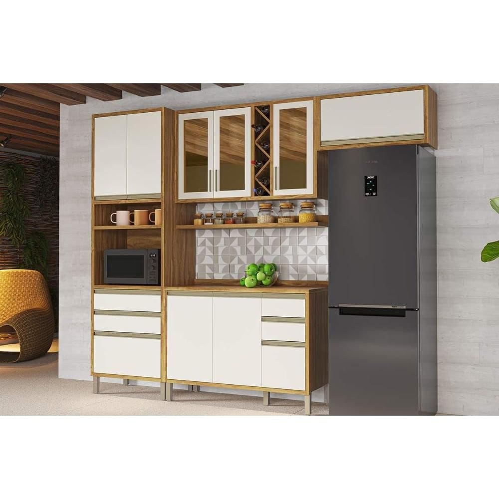 Cozinha Modulada Ronipa Tempranillo Tempranillo 5 Peças (2Aéreos+1Balcão+1TorreQuente+1Complemento) C5P75 Amendoa/Off White-Ronipa