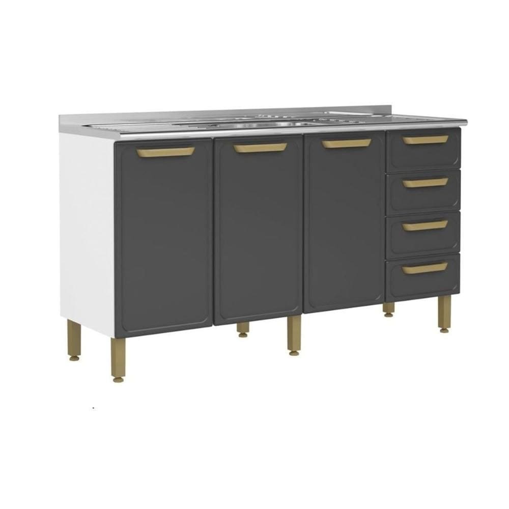 Gabinete de Cozinha Modulado c/ Pia Bella c/ 3 Portas e 4 Gavetas 160cm Grafite - Bertolini