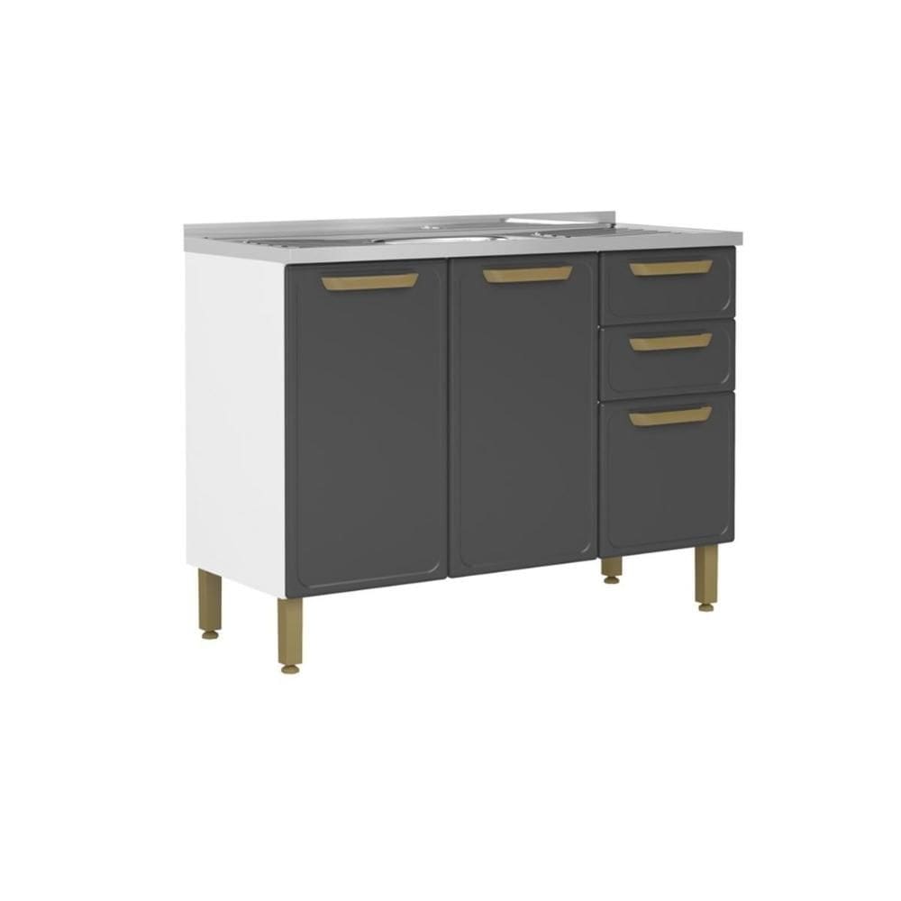 Gabinete de Cozinha Modulado c/ Pia Bella c/ 3 Portas e 2 Gavetas 120cm Grafite - Bertolini