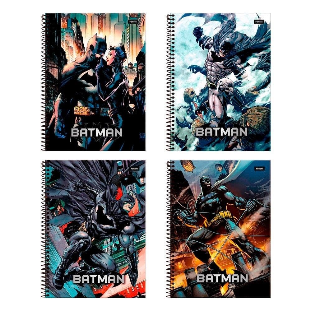Caderno Espiral Foroni Universitário Capa Dura Batman 15 Matérias 240 Folhas - Embalagem com 2 Unidades