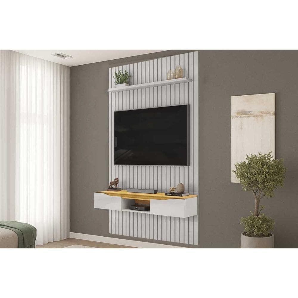 Painel Home p/ TV Isac 183x240cm Bali/Cedro - DJ Móveis