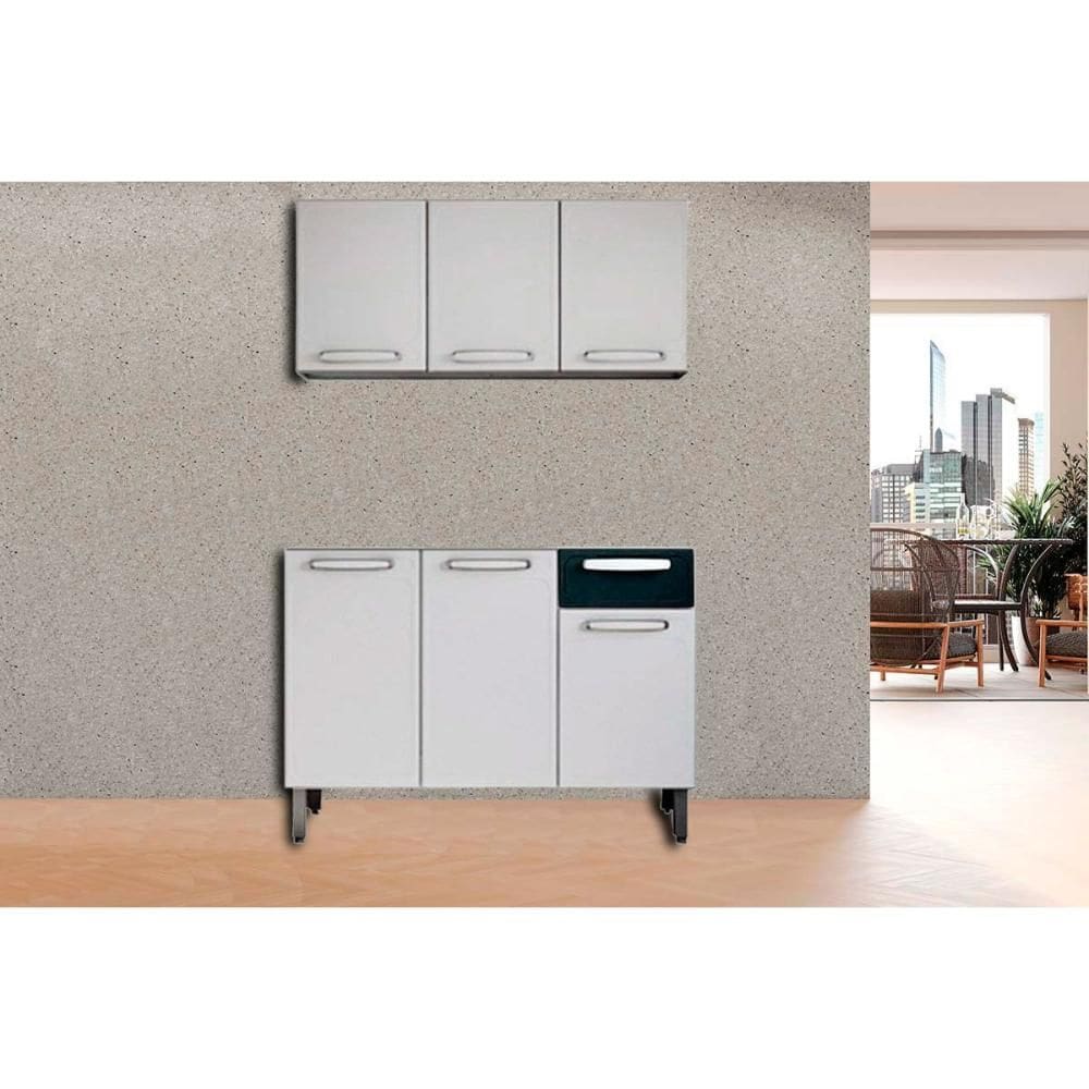 Cozinha Modulada Bertolini Evidence 2 Peças (1Aéreo+1Balcão) C2P07 Branco/Preto-Bertolini