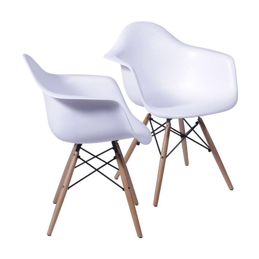 Kit 2 Cadeiras Boxbit Dkr Eames Base Em Madeira Branca