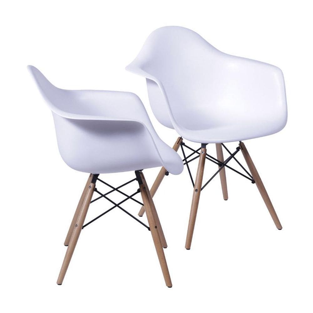 Kit 2 Cadeiras Boxbit Dkr Eames Base Em Madeira Branca