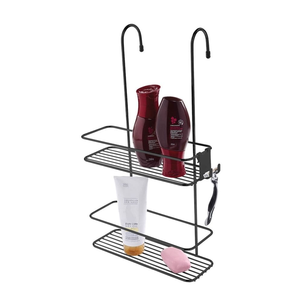 Suporte Porta Shampoo Sabonete Prateleira Dupla Box Banheiro Preto Onix - 1168OX Future