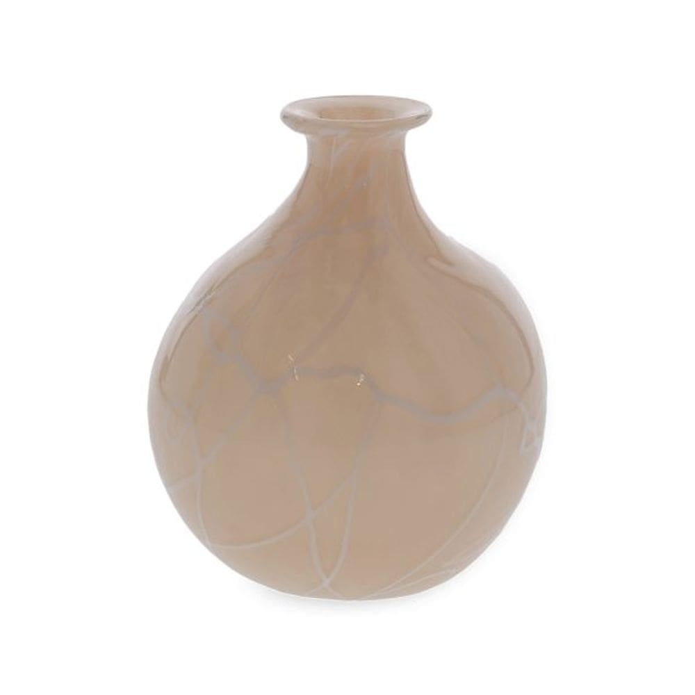 Vaso Em Vidro Creme Com Filetes Brancos
