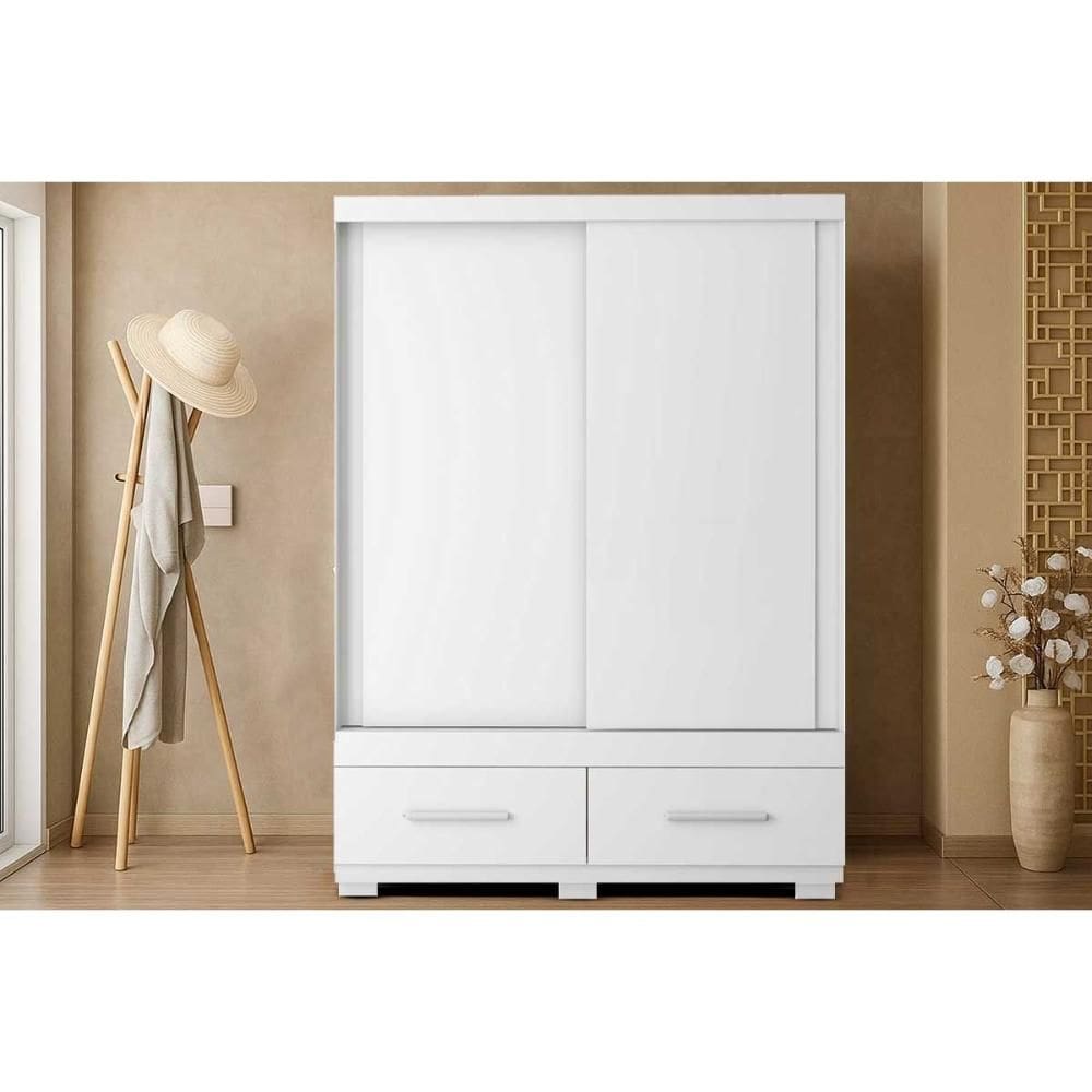 Guarda Roupa Solteiro 2 Portas de Correr e 2 Gavetas Sereno Branco - Caemmun