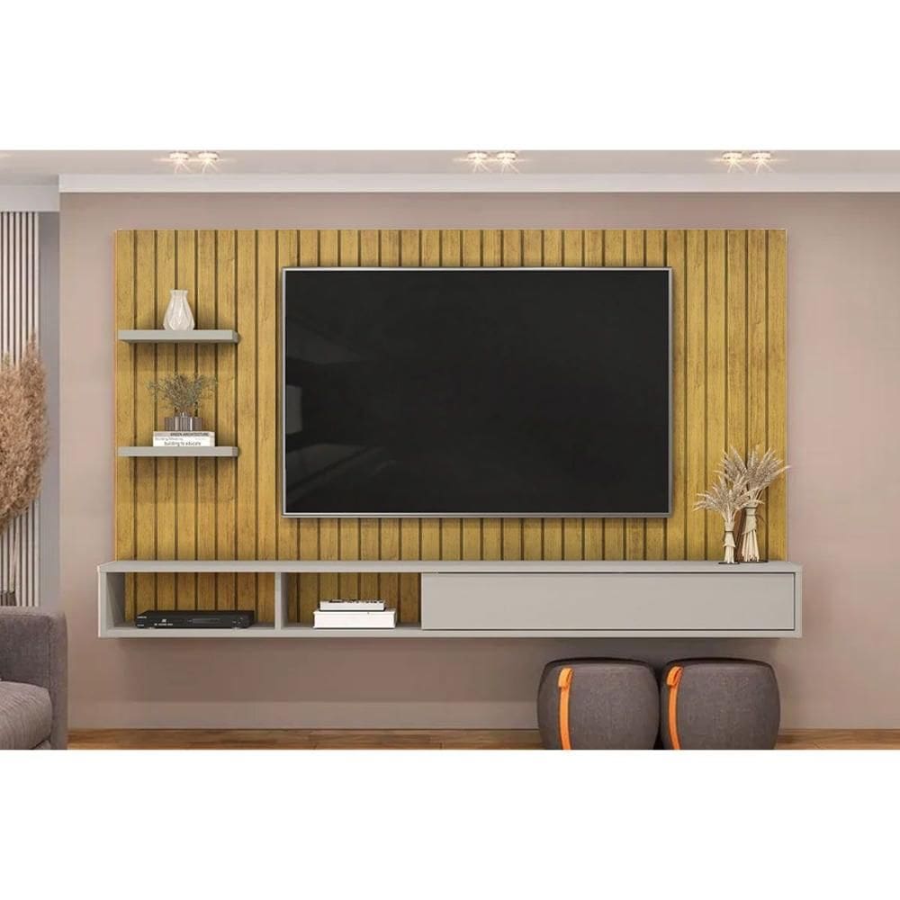 Painel Home p/ TV até 60 Pol Friz 179x108cm Cedro/Bali - DJ Móveis