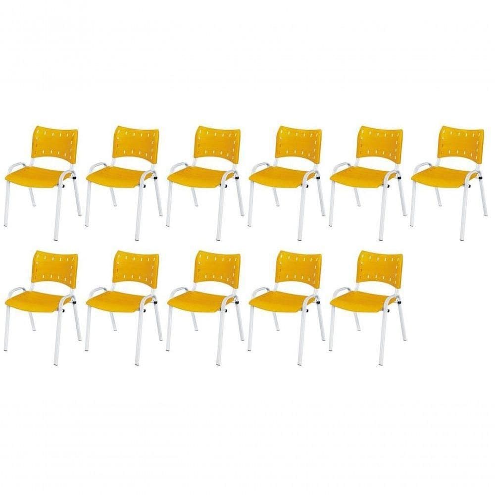 Cadeira Iso Base Branco Escola, Escritório Amarelo Kit 11 Un