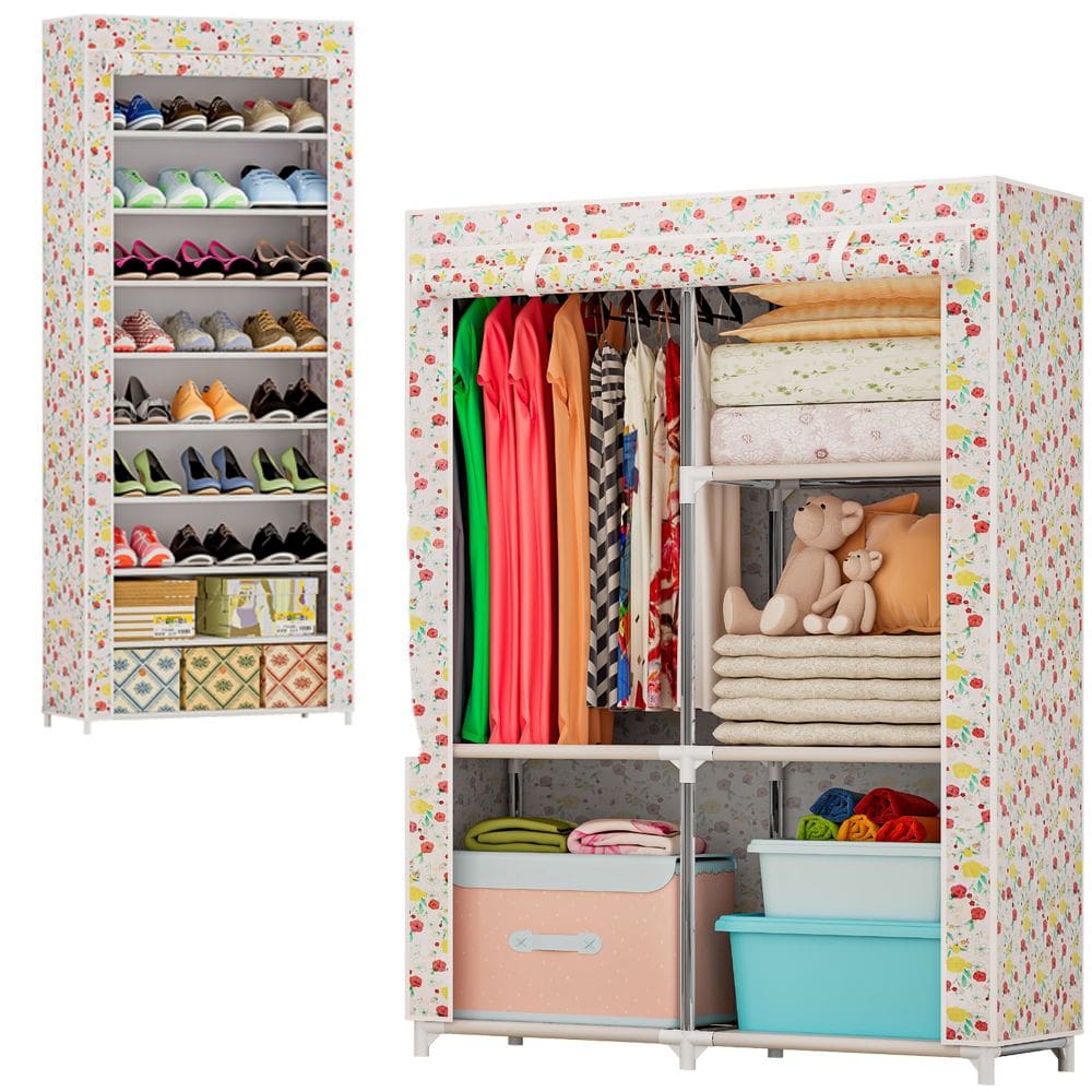 Kit Sapateira Organizadora 9 Prateleiras e Guarda Roupa Dobrável 96x156cm Organizador Roupa StaremCasa