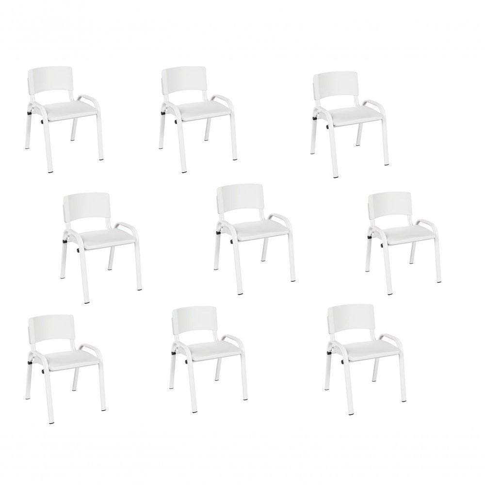 Kit 9 Cadeira Iso Infantil Creche, Escola Base Branco Branco