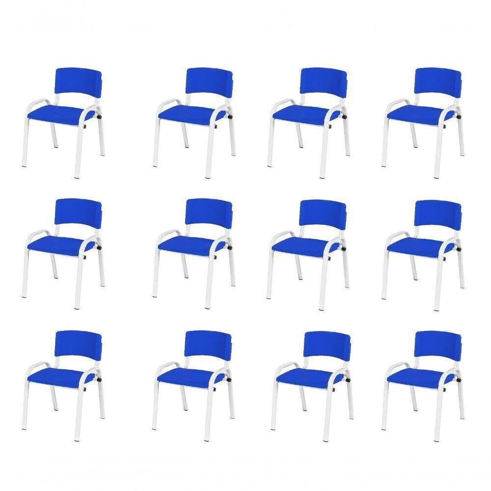 Kit 12 Cadeira Iso Infantil Creche, Escola Base Branco Azul