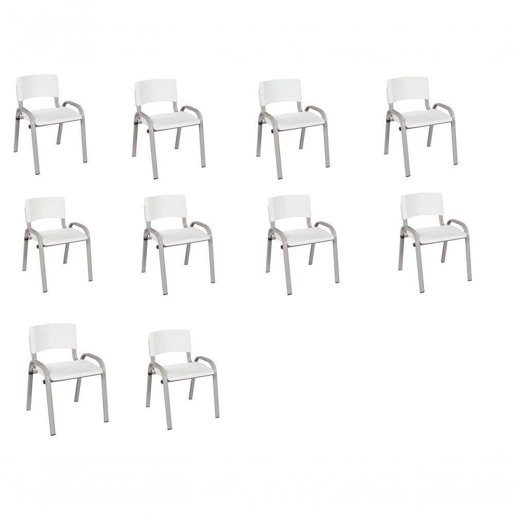 Kit 10 Cadeira Iso Infantil Creche, Escola Base Cinza Branco