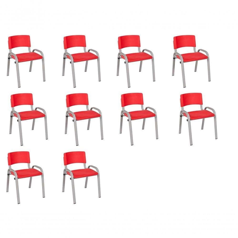 Kit 10 Cadeira Iso Infantil Creche, Escola Base Cinza Vermelho
