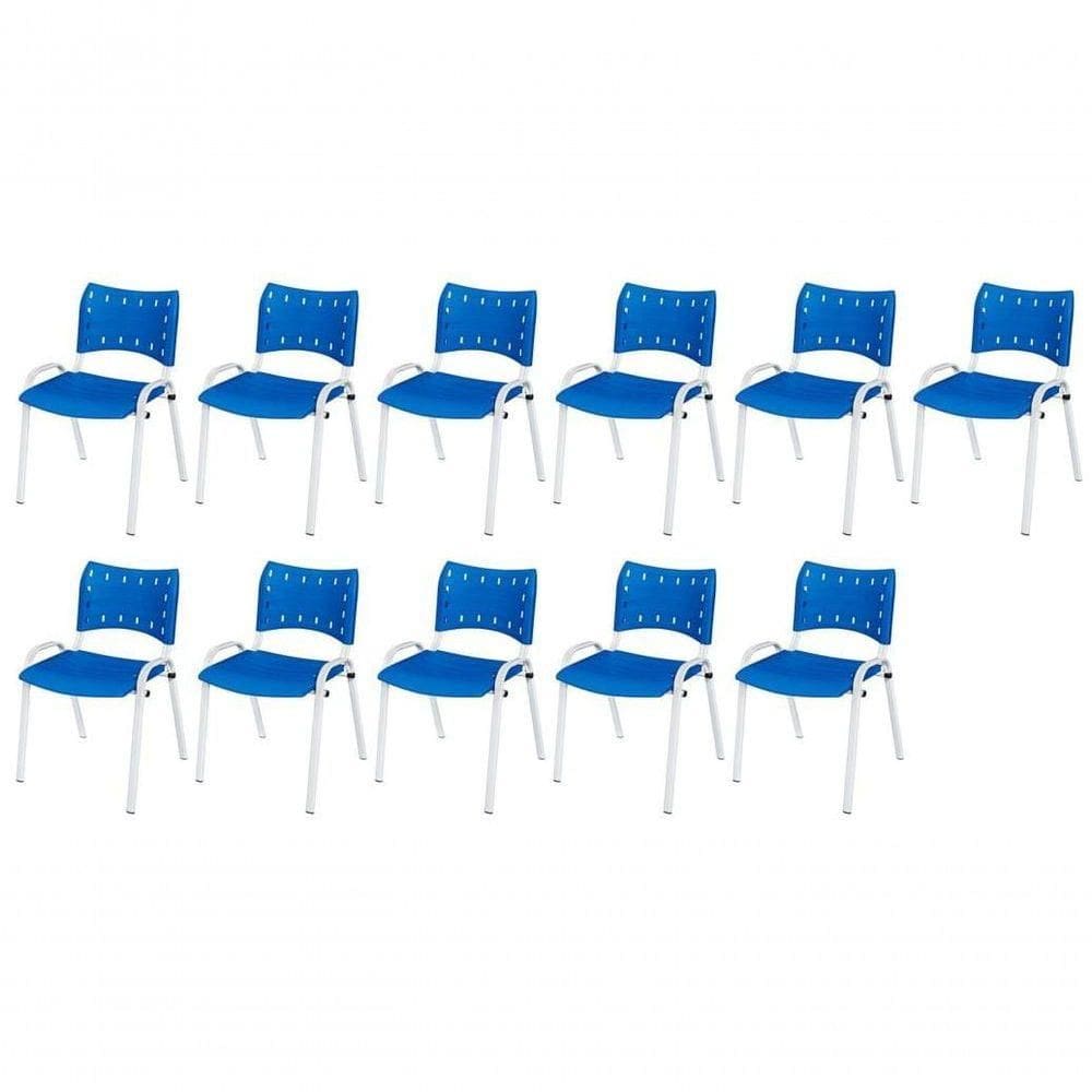 Cadeira Iso Base Branco Escola, Escritório Azul Kit 11 Un