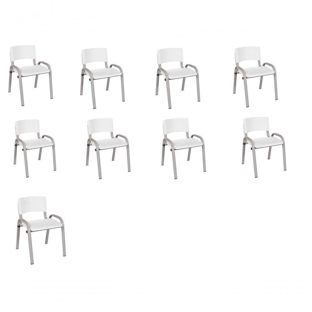Kit 9 Cadeira Iso Infantil Creche, Escola Base Cinza Branco