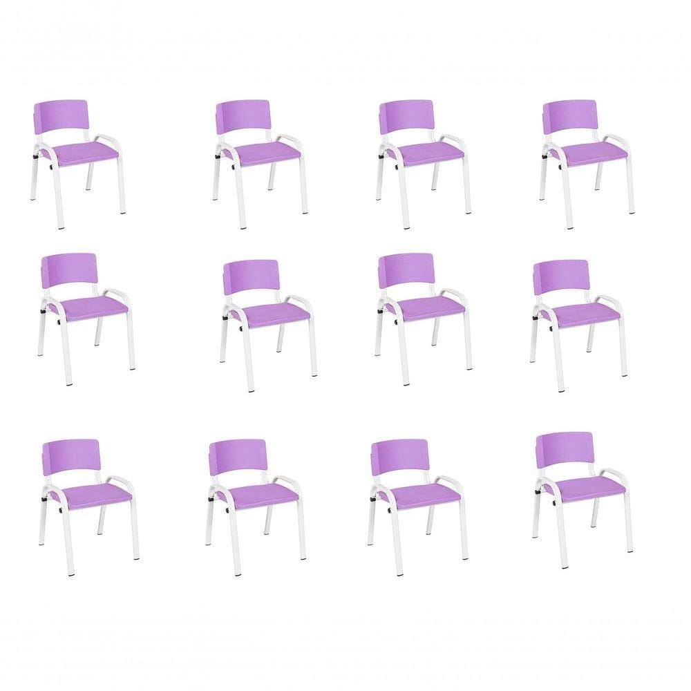 Kit 12 Cadeira Iso Infantil Creche, Escola Base Branco Lilas