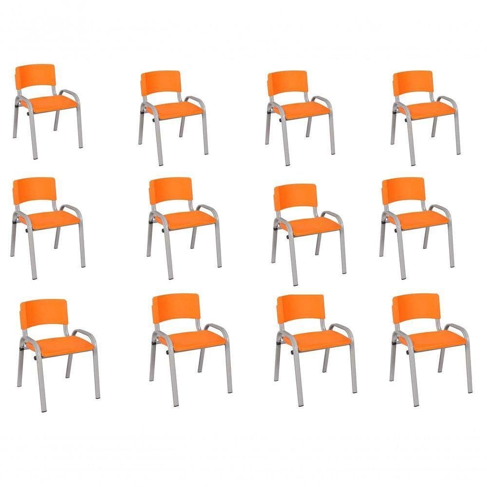 Kit 12 Cadeira Iso Infantil Creche, Escola Base Cinza Laranja