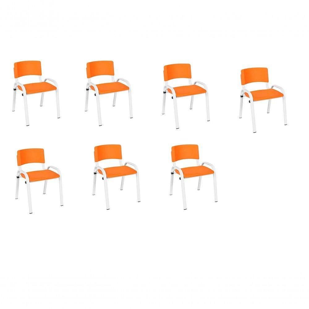 Kit 7 Cadeira Iso Infantil Creche, Escola Base Branco Laranja