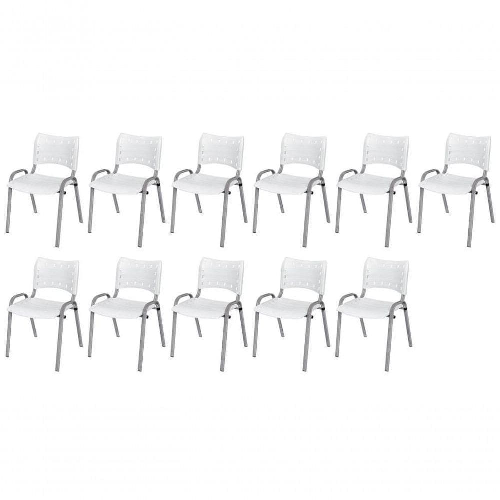 Cadeira Iso Base Cinza Escola, Escritório Branco Kit 11 Un
