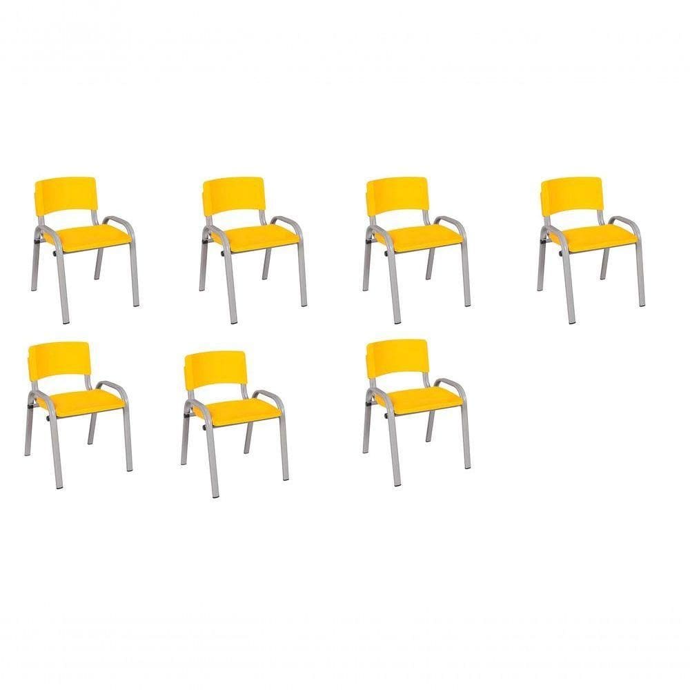 Kit 7 Cadeira Iso Infantil Creche, Escola Base Cinza Amarelo