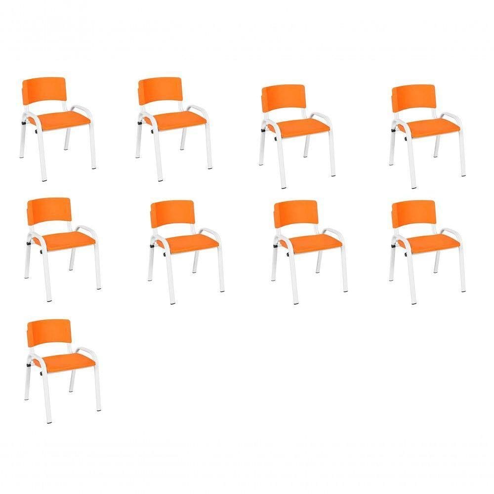 Kit 9 Cadeira Iso Infantil Creche, Escola Base Branco Laranja