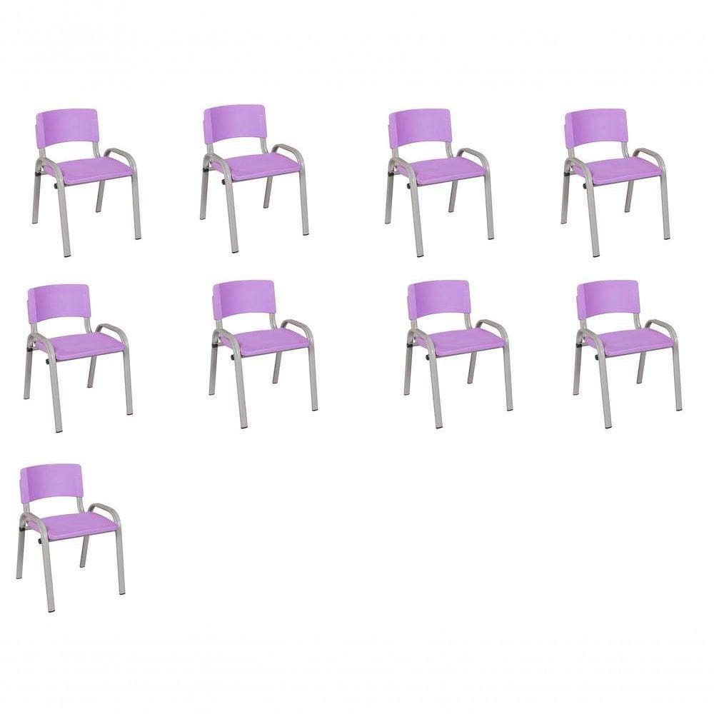 Kit 9 Cadeira Iso Infantil Creche, Escola Base Cinza Lilas