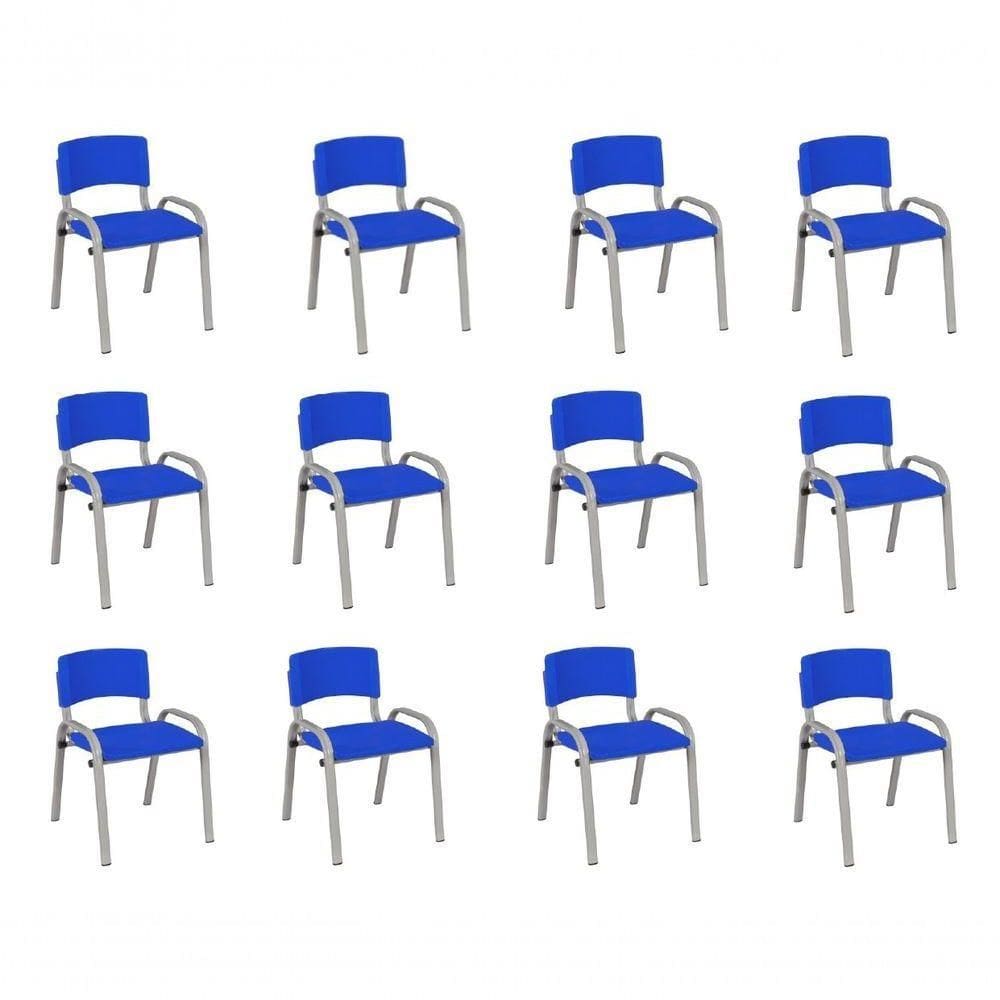 Kit 12 Cadeira Iso Infantil Creche, Escola Base Cinza Azul