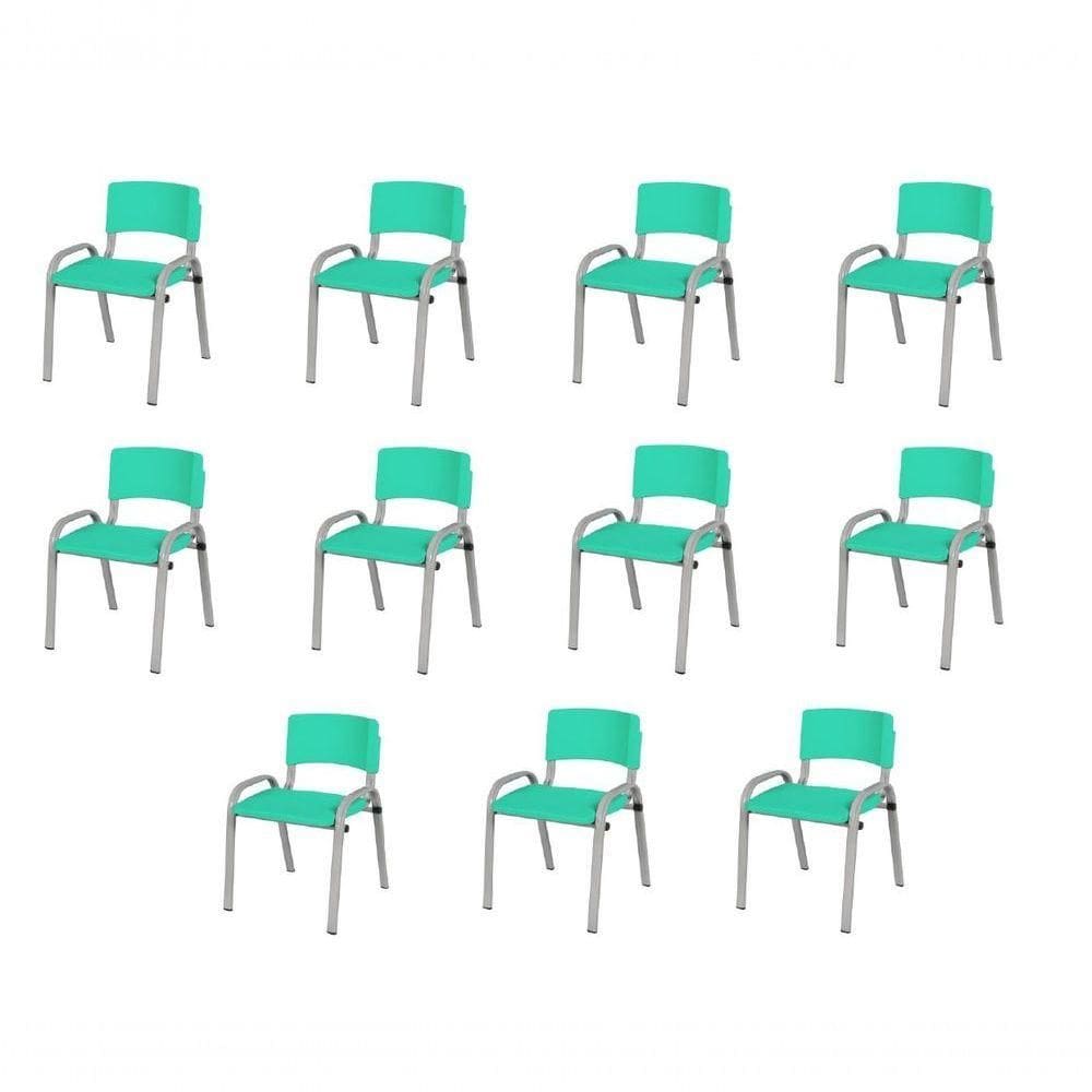 Kit 11 Cadeira Iso Infantil Creche, Escola Base Cinza Verde água