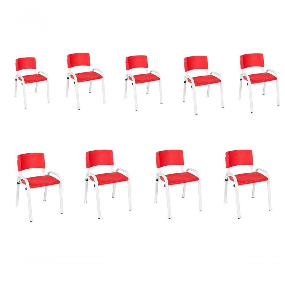 Kit 9 Cadeira Iso Infantil Creche, Escola Base Branco Vermelho