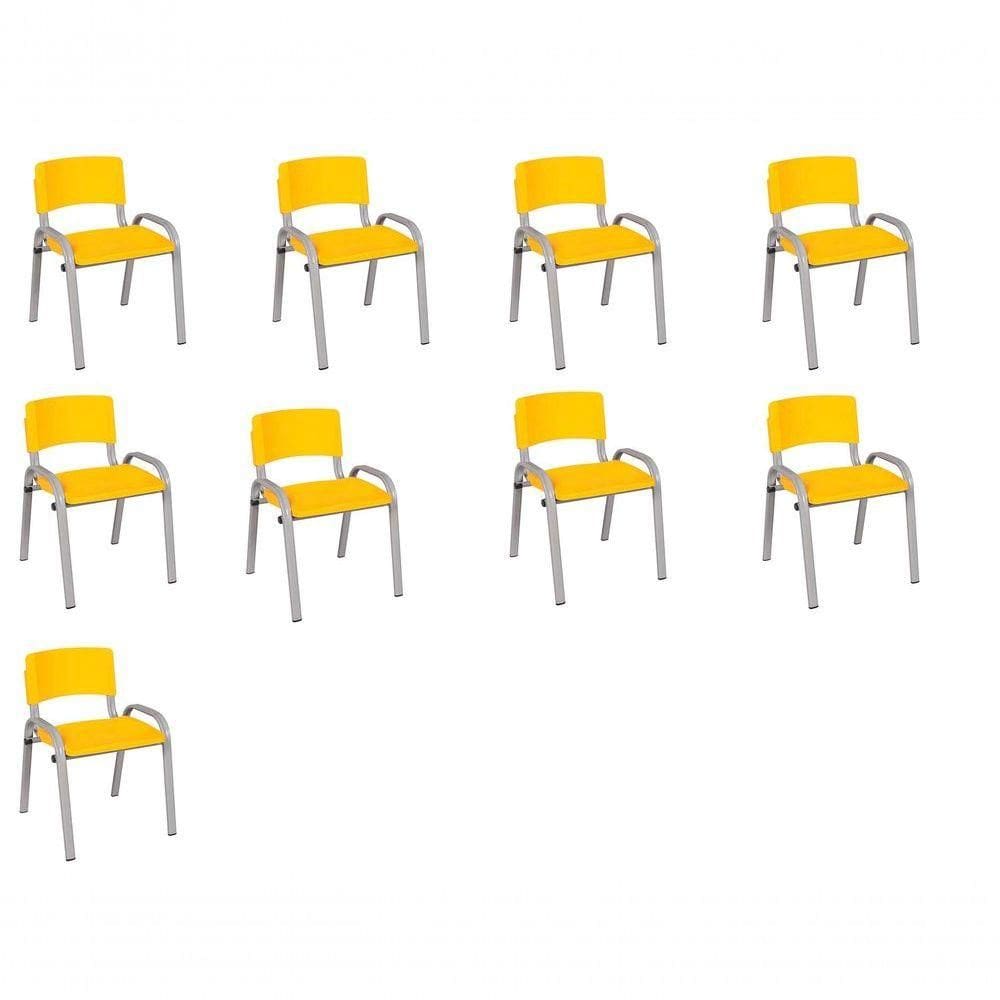 Kit 9 Cadeira Iso Infantil Creche, Escola Base Cinza Amarelo