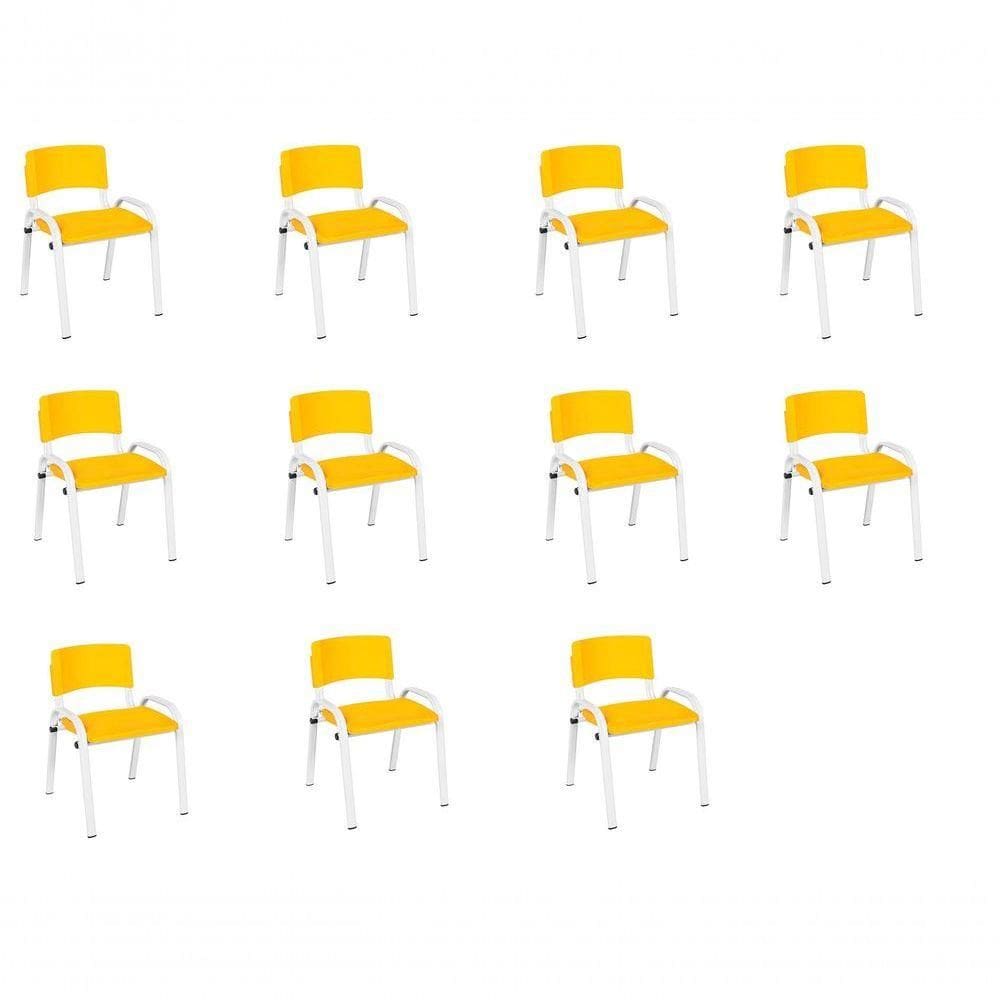 Kit 11 Cadeira Iso Infantil Creche, Escola Base Branco Amarelo