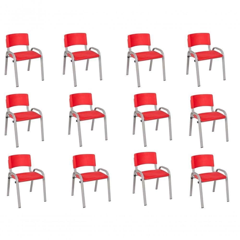 Kit 12 Cadeira Iso Infantil Creche, Escola Base Cinza Vermelho