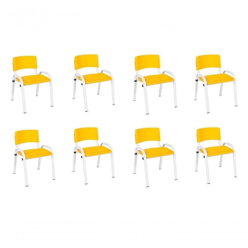 Kit 8 Cadeira Iso Infantil Creche, Escola Base Branco Amarelo