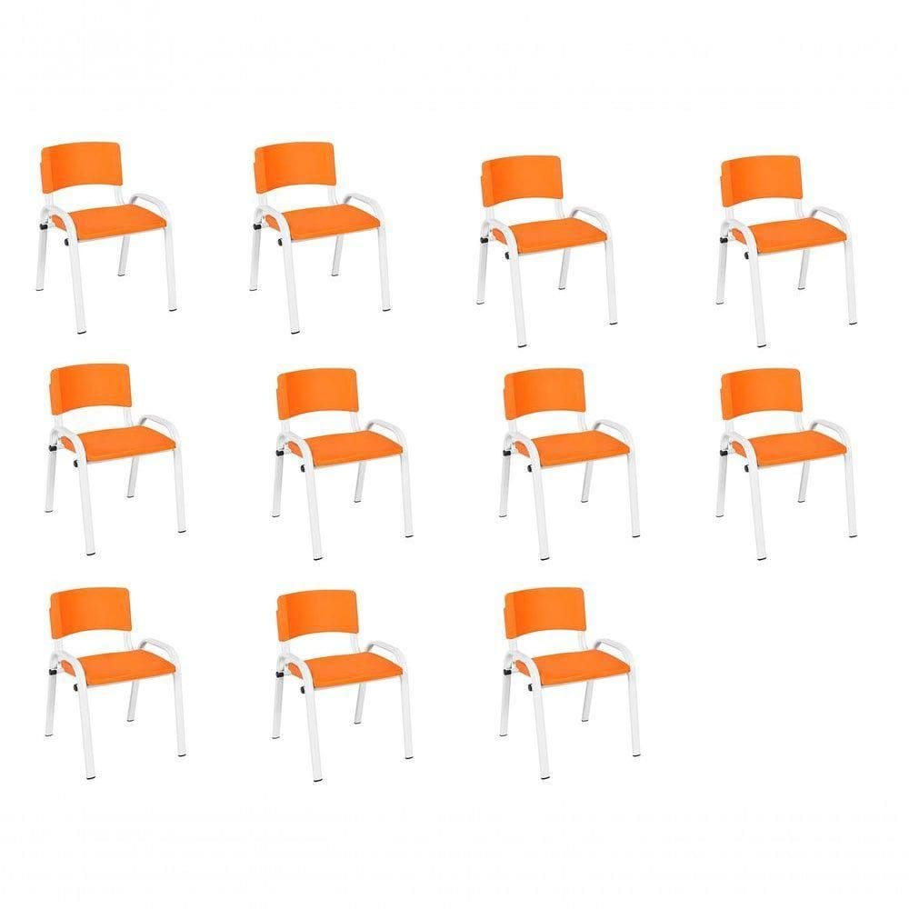 Kit 11 Cadeira Iso Infantil Creche, Escola Base Branco Laranja