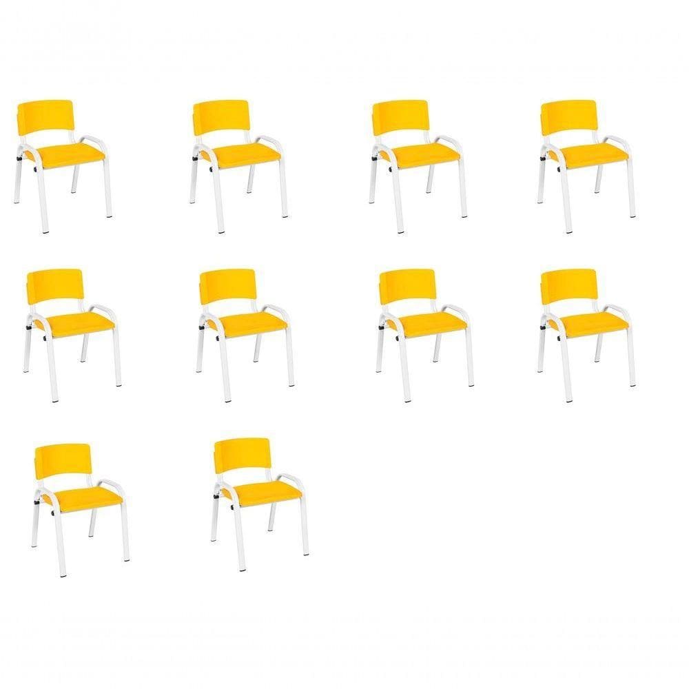 Kit 10 Cadeira Iso Infantil Creche, Escola Base Branco Amarelo